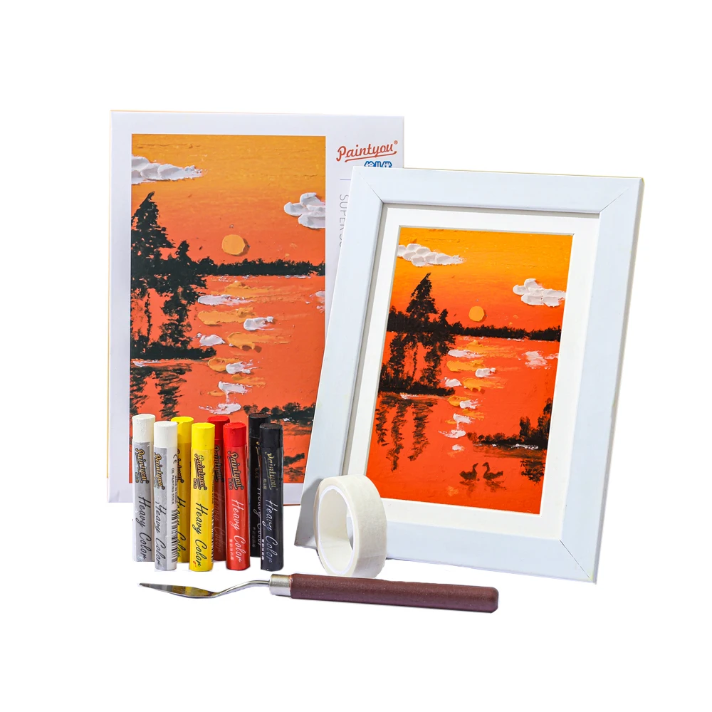 Paintyou Gold Sunset Scenery Handmade Material DIY Craft Kit By Oil Pastel For Beginners Kids Art Set Christmas Gift