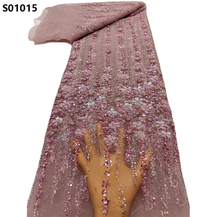 CHOCOO Newest Beauty African Sequins Embroidery Lace Fabric Dress Making Material Lace With Sequins