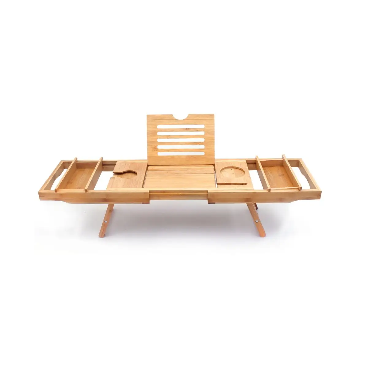 Wholesale Bamboo Expandable Bathtub Tray Bath Tray For Tub With Book Stand Foldable Bed Serving Table