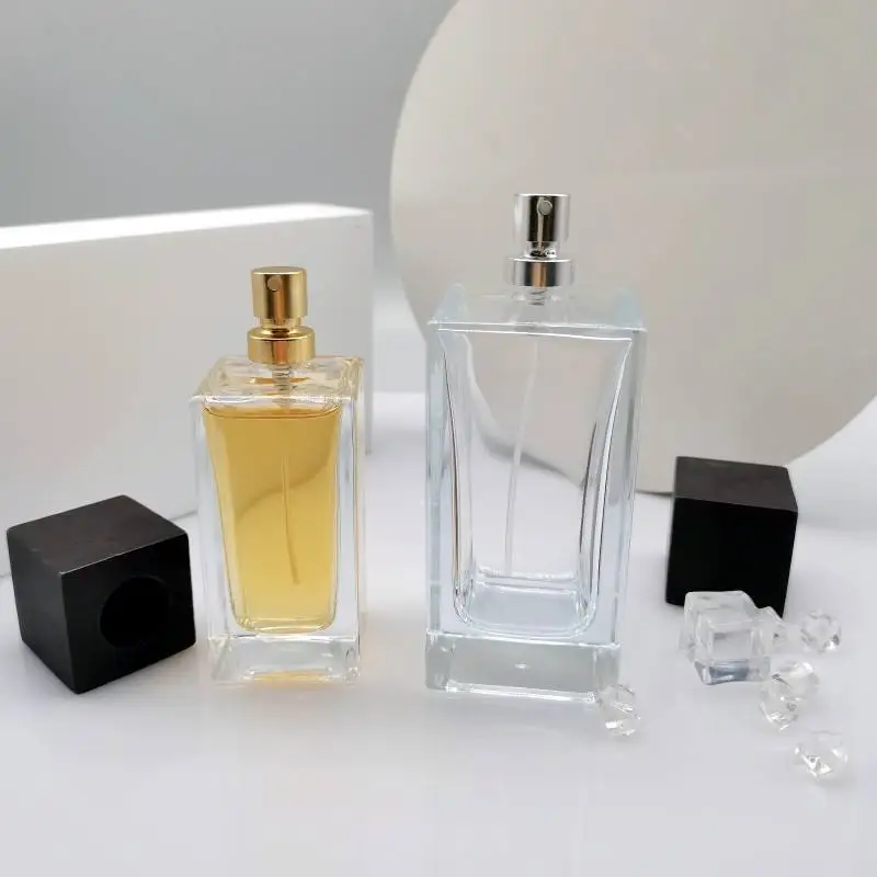 50ml 100ml Rectangle Manufacturer 50ml Square Spray Cosmetic Container Empty Premium Luxury Glass Perfume Spray Bottle