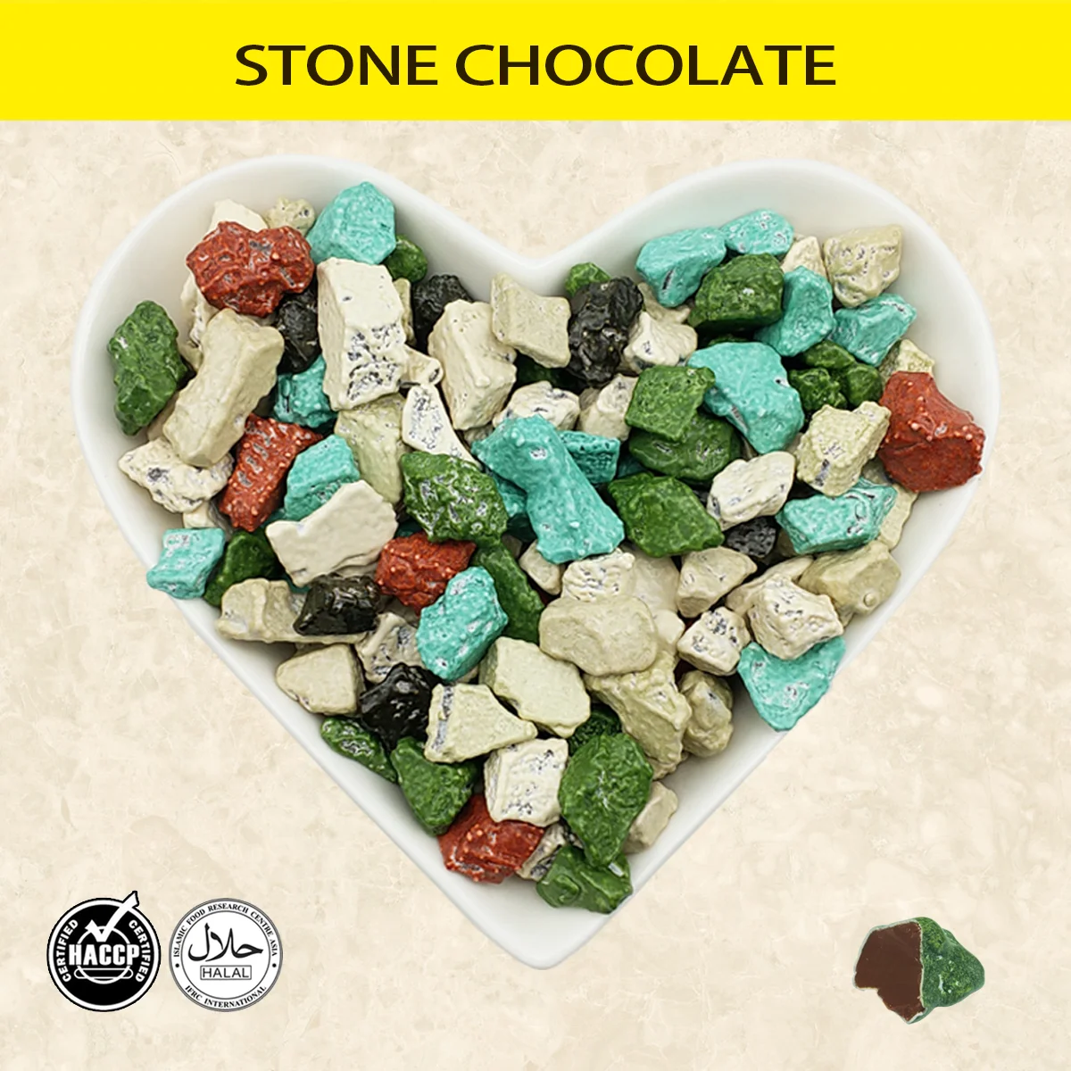 
Halal Chocolate Brands Candies Chocolate rock with multi-colours stone chocolate 
