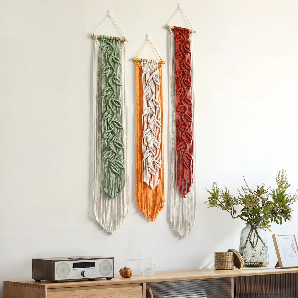 Handmade Chic Bohemian Wall Art Boho Leaves Macrame Tapestry Cotton Woven Hanging for Bedroom Living Room Nursery Office