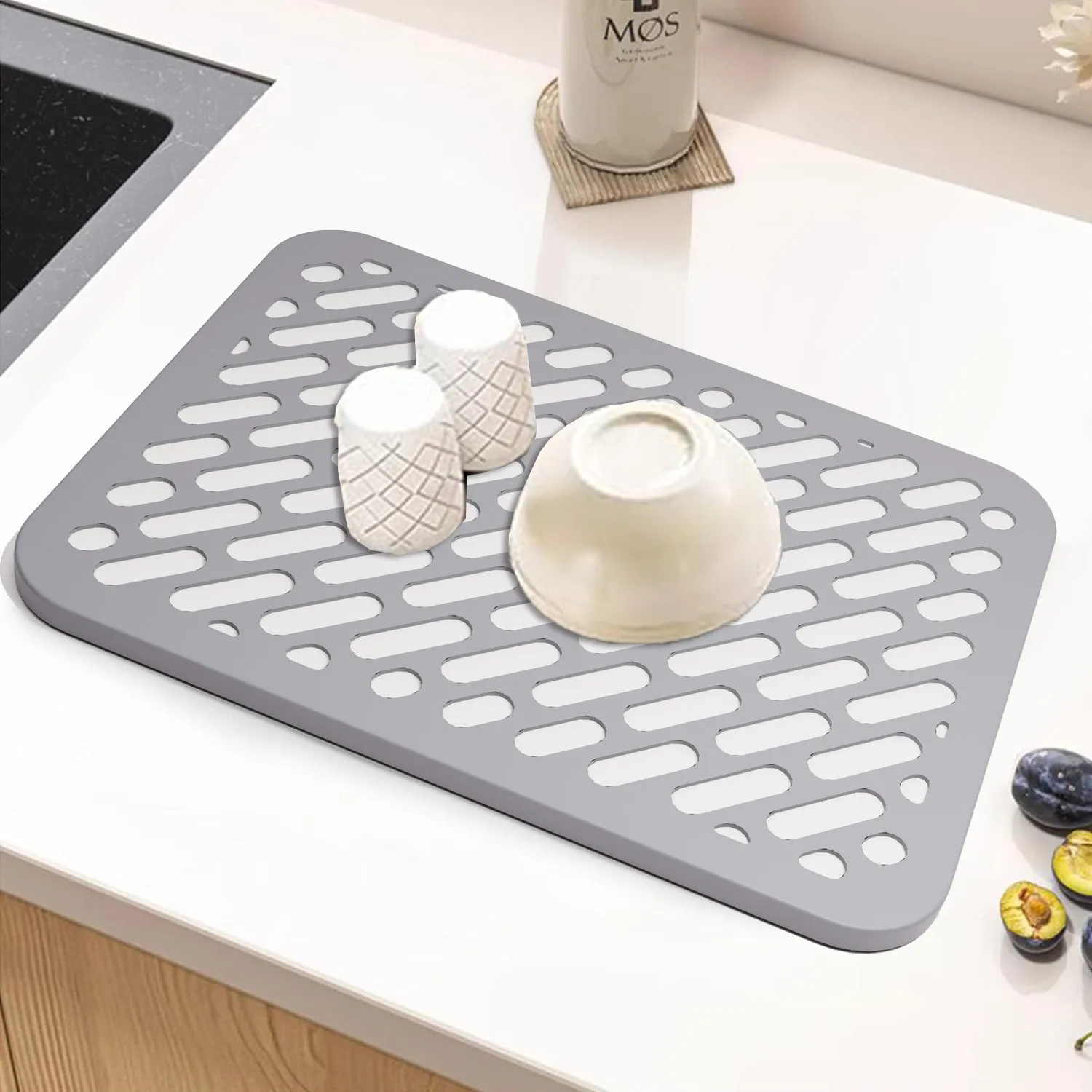 Stone Dish Drying Mats With Silicone Cover for Kitchen Counter Diatomaceous Earth Mat Wrapped in Silicone Webbing to Protect Dis