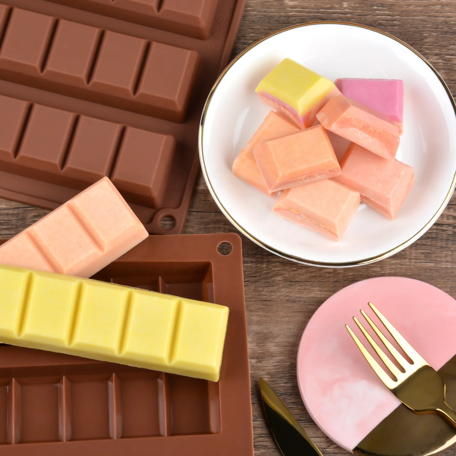 New design  3  *  7 long chocolate bar molds flexible wax melt mold for Handmade lovers making tray