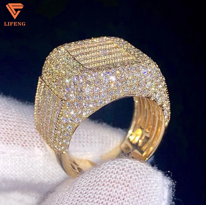 Hip Hop Iced Out Moissanite Diamond  Rings Jewelry 925 Sliver 10K 14K 18K White Yellow Gold Ring Men