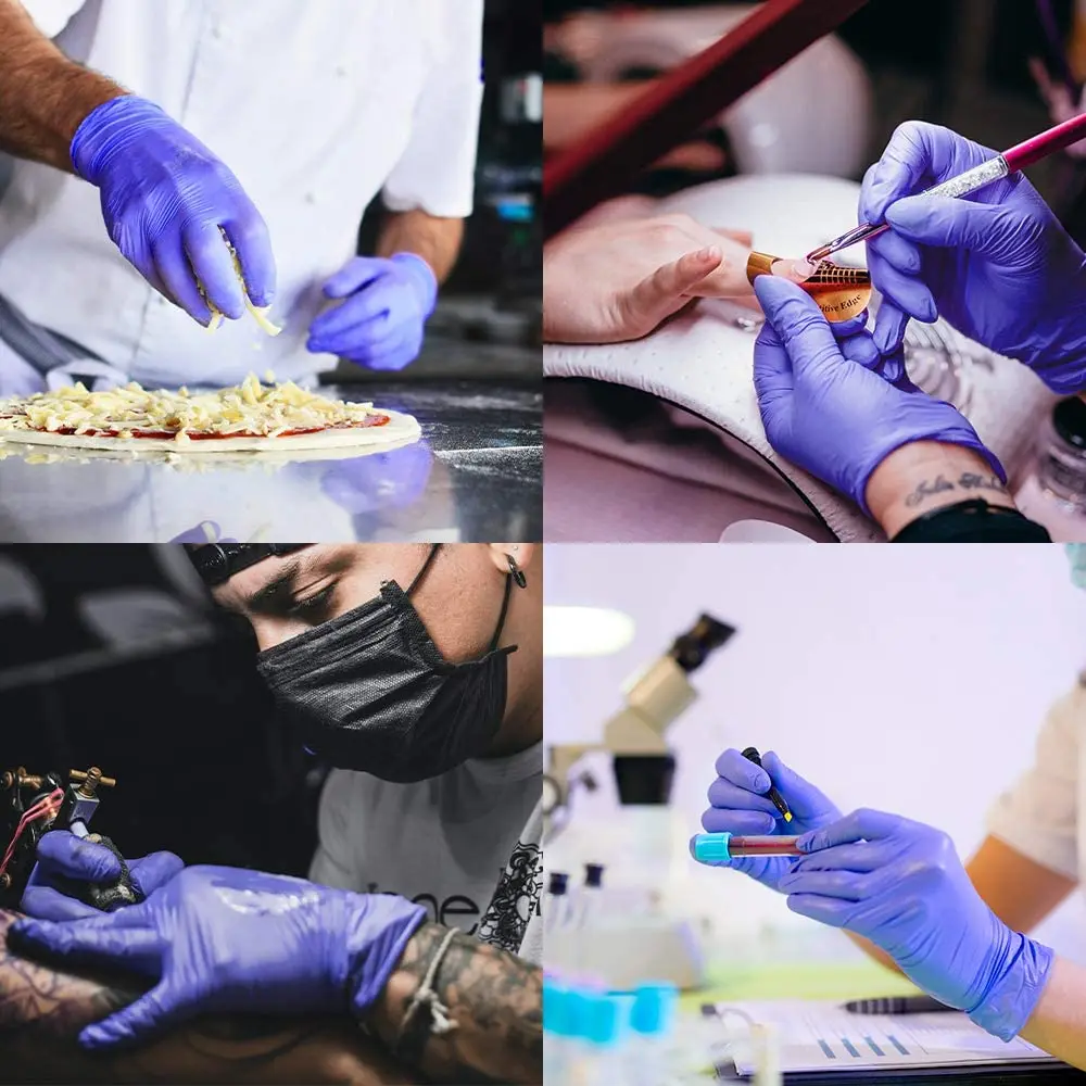 Disposable Pink Black Blue 4 5 6 7 8 Mil Of Industrial Heavy Duty Diamond Powder Free Pvc Rubber Latex Nitrile Glove 100 Pc Box