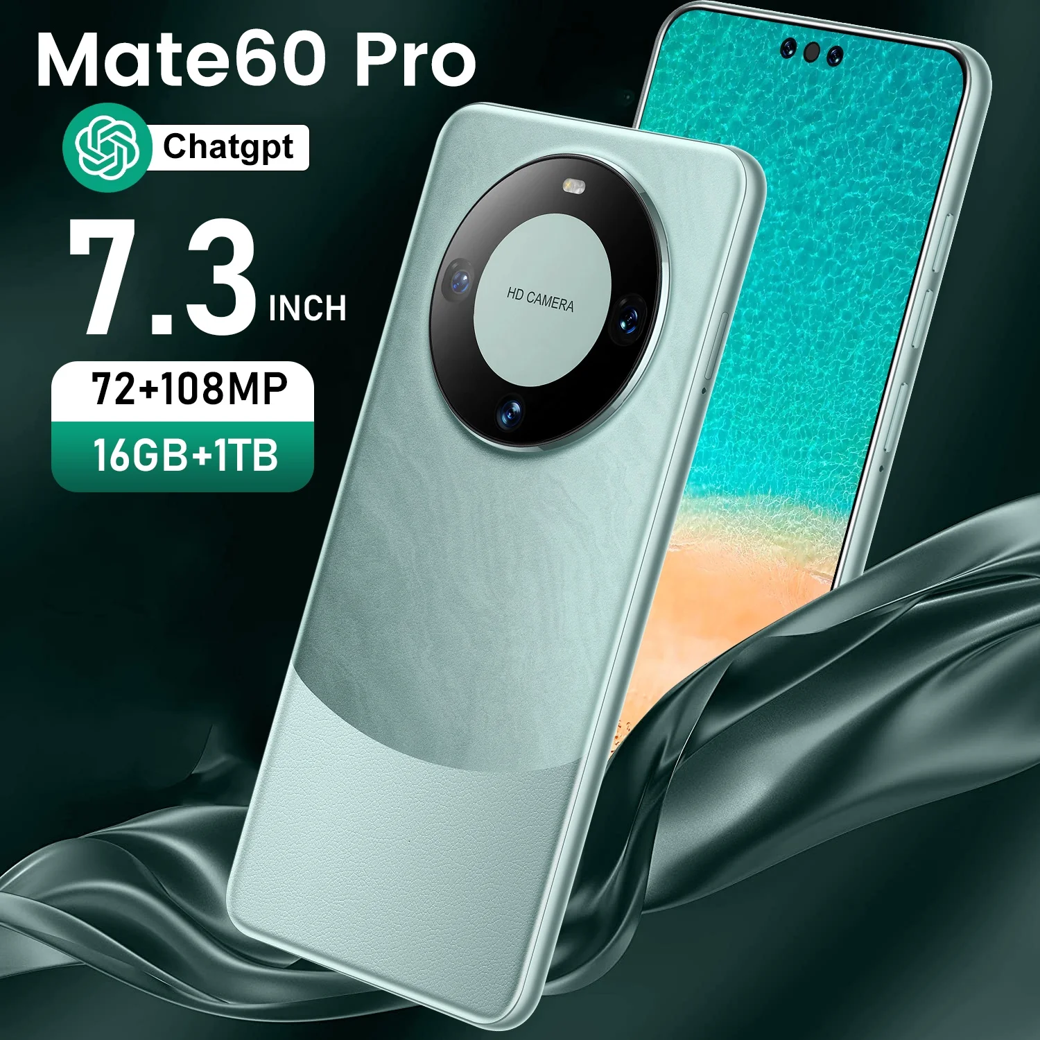New original Mate60Pro 5G smartphone 16GB 1TB Snapdragon 8 10 core  Dual SIM Cellphone Mobile Phone 7.3 inches Android 13 phone