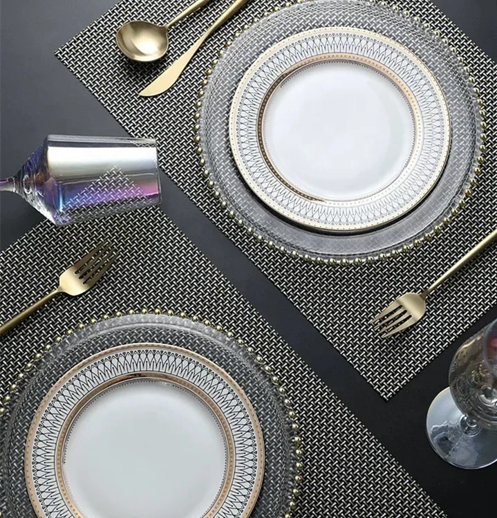 
Creative Clear Gold glass plates cheap wholesale charger plate wedding glass plate 