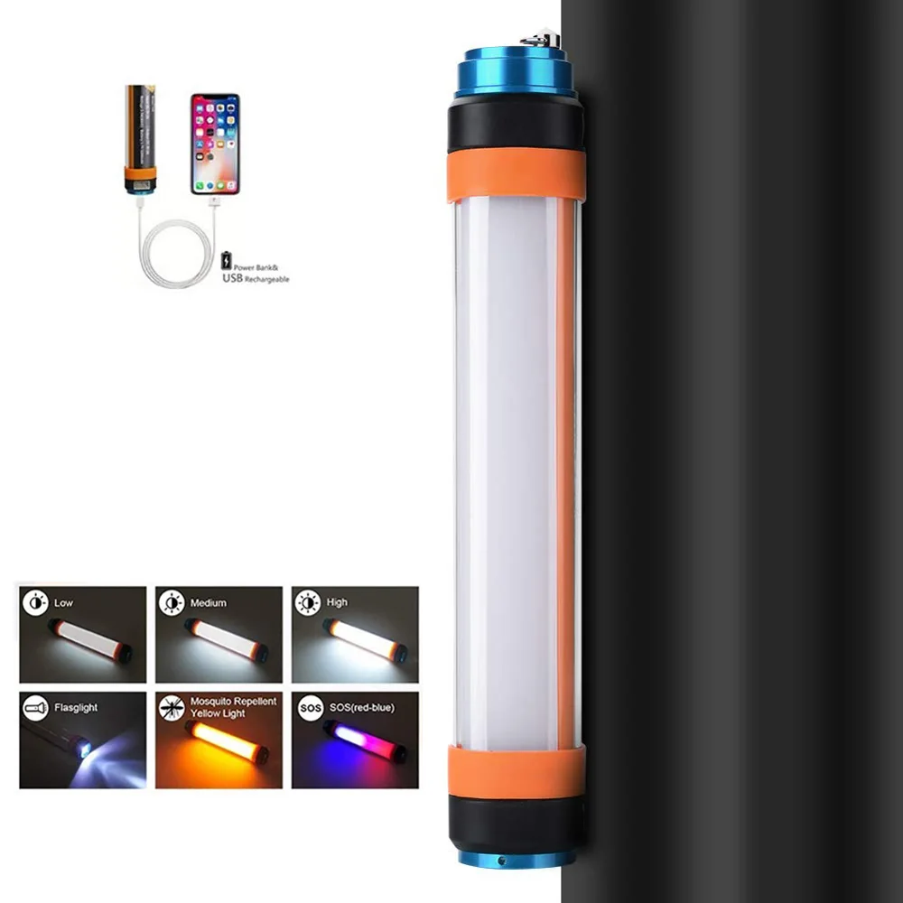 Multi Function Camping Light Portable Hanging Magnetic Mobile Power Waterproof USB Rechargeable LED Camping Light for Hiking