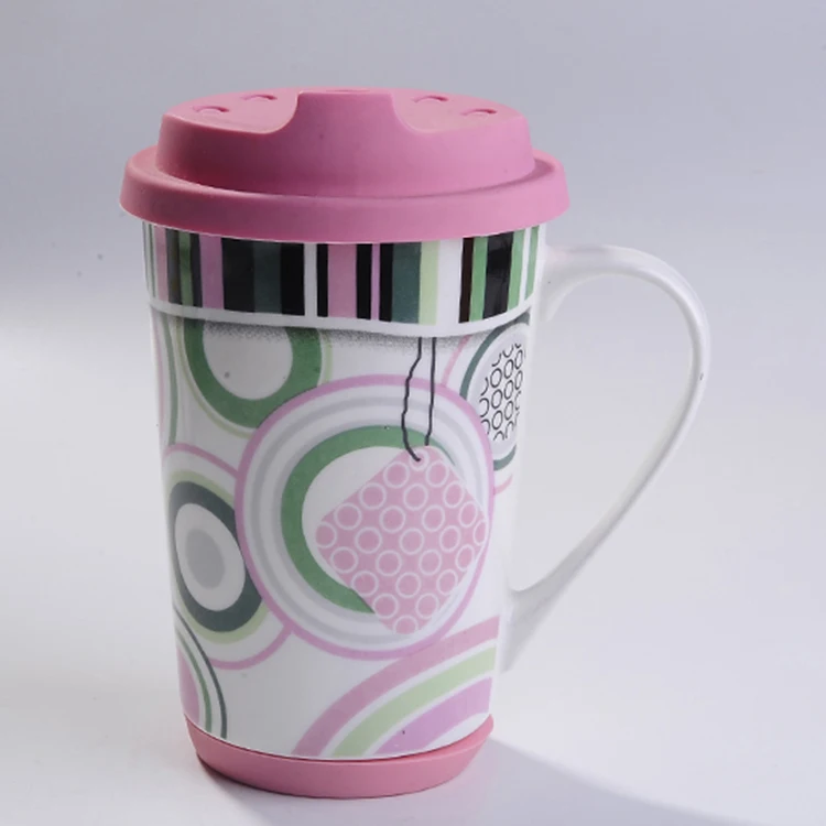 14 oz li ling ceramic travel mugs with handle and silicone lid and bottom