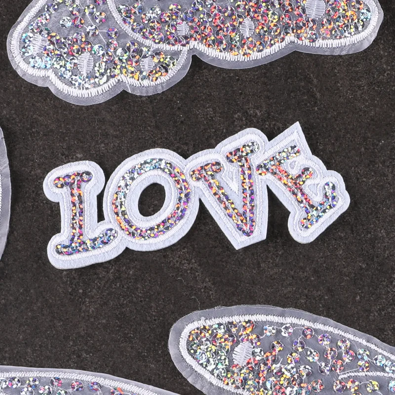 Clothing accessories sequins embroidered butterfly cloth, white transparent cloth patch, butterfly letter cloth label