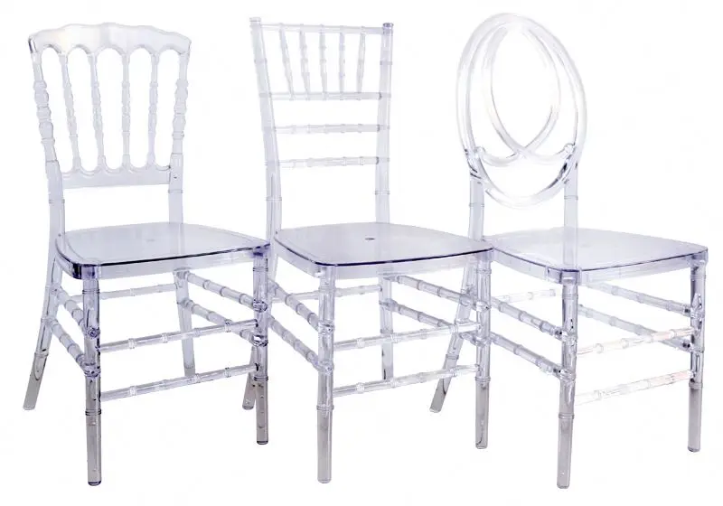 French Crystal Clear Plastic Tiffany Resin Chair Chiavari Event Rental Acrylic Ghost Wedding Chairs