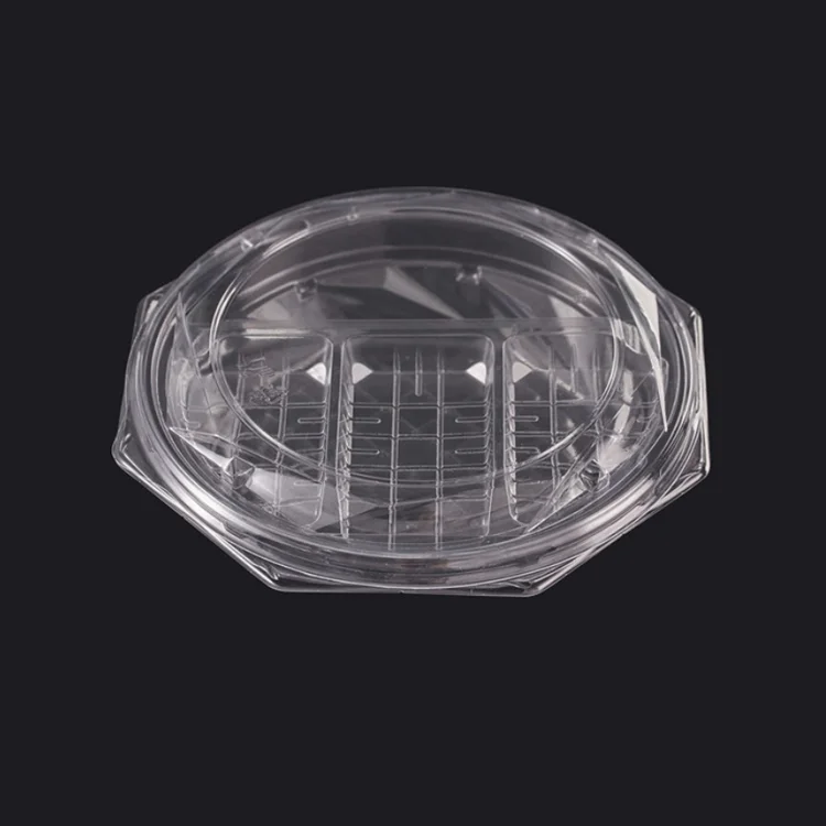 Disposable plastic PS octagonal shape box Fruit Salad Cold noddles box with 3 compartment tray inner