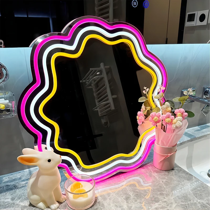 Hot Sale Custom Wall Decor Mirror Neon Sign 25*25cm Cute LED 5V USB Neon Sign With PVC Board