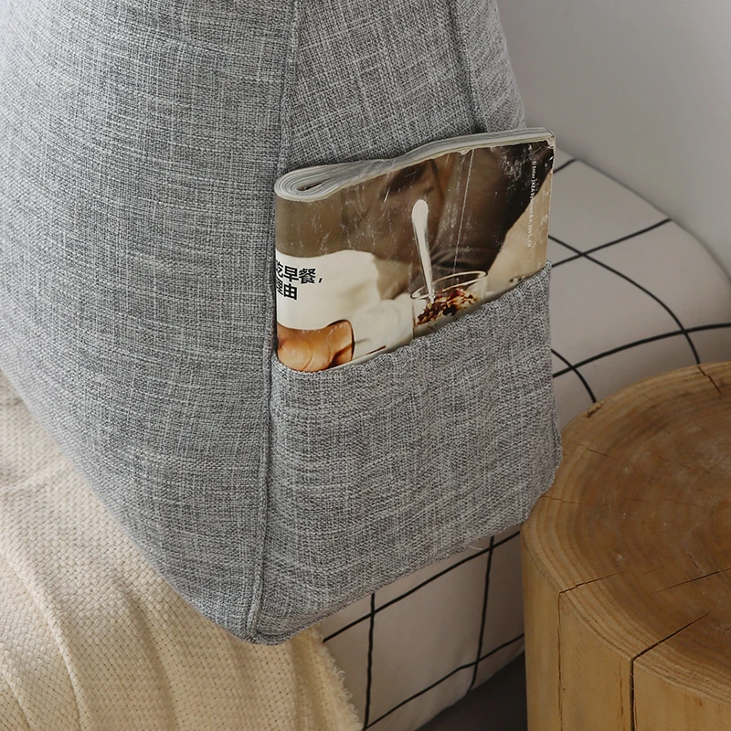 2023 hot sale artificial cotton and linen triangle cushion double head cushion wedge headboard pillow for bed