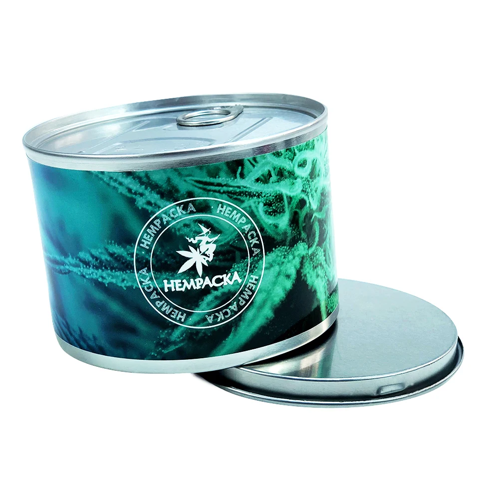 
HEMPACKA Wholesale Price Straight Side Tinplate Tin With Pull Ring And Plastic Lid 