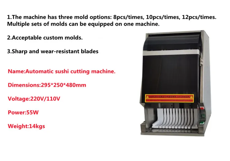 Commercial Sushi Cutter Slicer Automatic Sushi Roll 8 / 10 / 12 Pieces Rice Roll Cutting Machine Customization