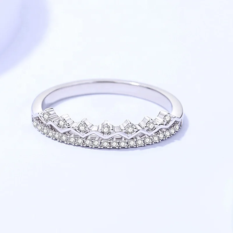 Wholesale 925 Sterling Silver Fine Jewelry Cubic Zirconia Diamond Crown Shape Eternity Zircon Rings for Ladies