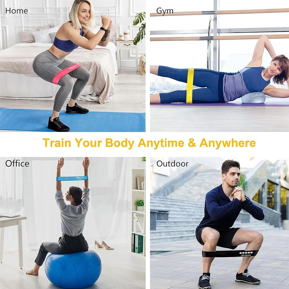 Custom Logo Mini Loop Fitness Bands Set Elastic Latex Resistance Training Equipment Home Gym Workout Yoga Exercise Rubber