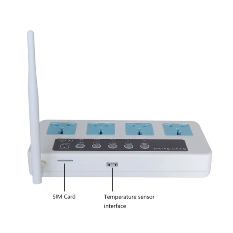 Quad Band GSM 850/900/1800/1900MHz 4-outlet Relay 16A Smart Extension Socket Power Strip with Temperature Sensor Linkage Control
