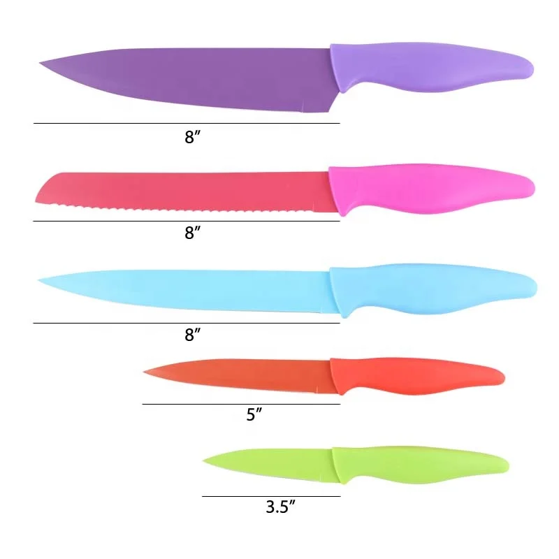 5pcs colorful stainless steel non-stick kitchen knife set 5 color knife set