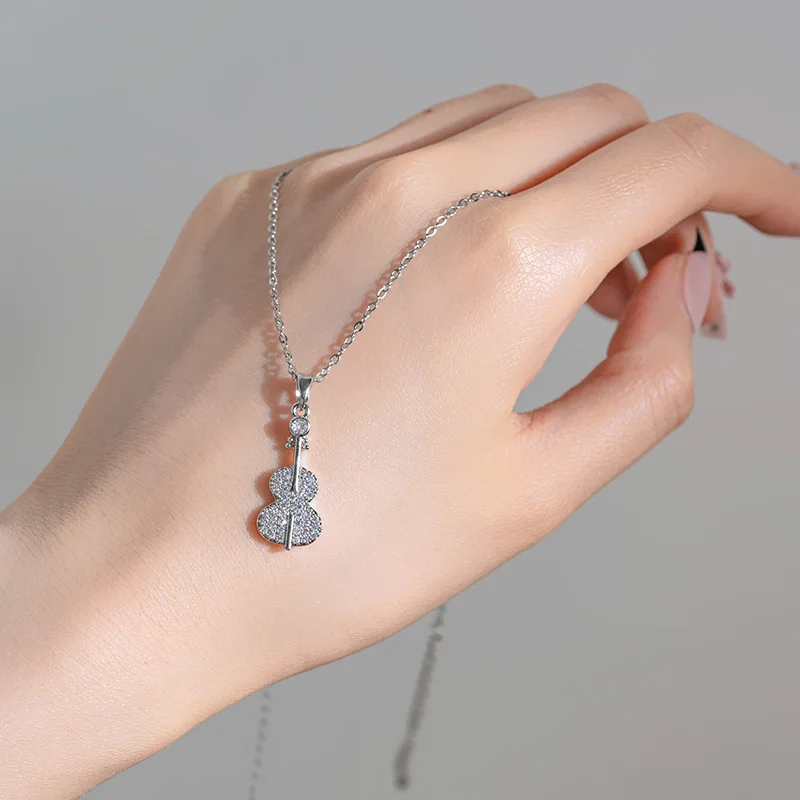 Womens Gold Handmade Musical Instrument Man Silver Zircon Diamond Pendant Necklace For Women
