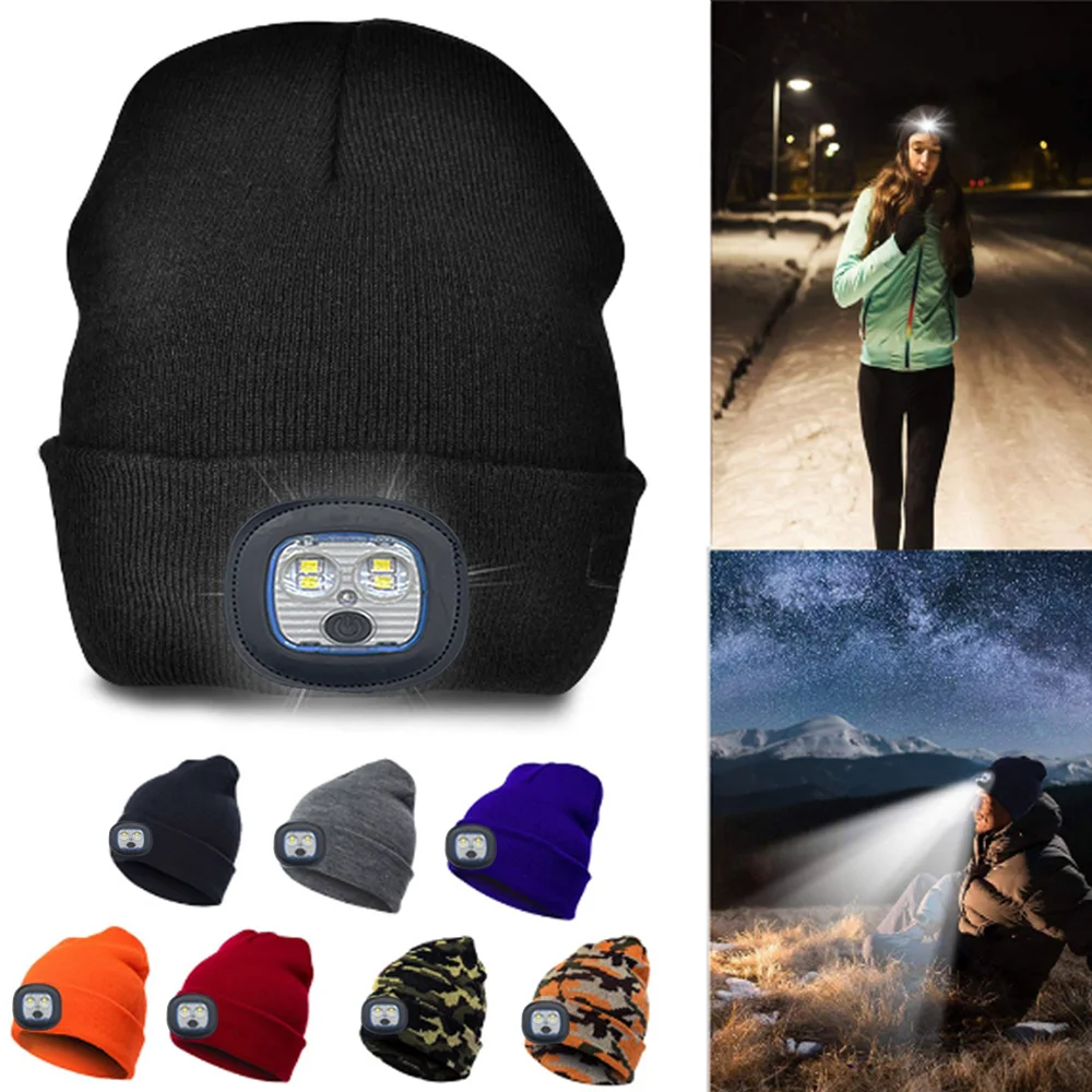 Bluetooth Beanie with LED Headlight Wireless Music Hat with Stereo Speakers 24 Hours Music Play Time Unisex For Outside Running