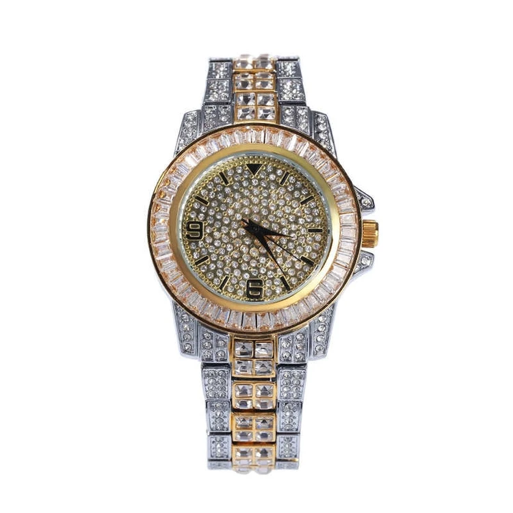 
High Quality Iced Out Branded Watches HipHop Gold Bling Bling Wrist Watch for Men 