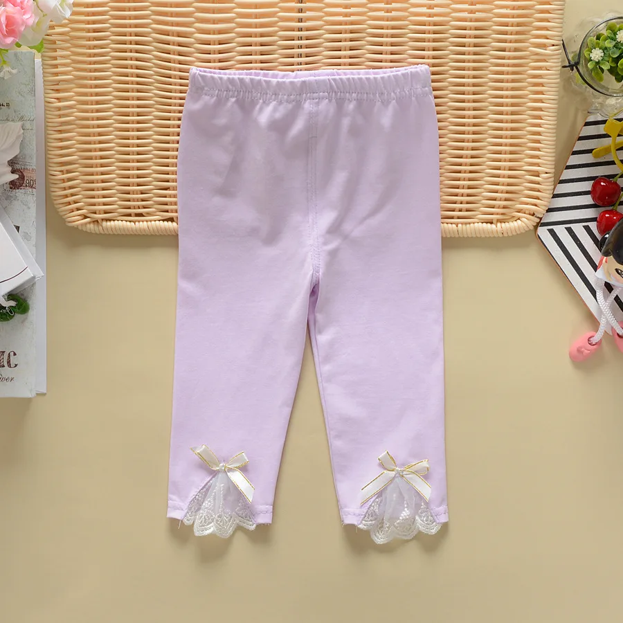 Леггинсы для девочек весна-лето кружевные укороченные брюки с бантом