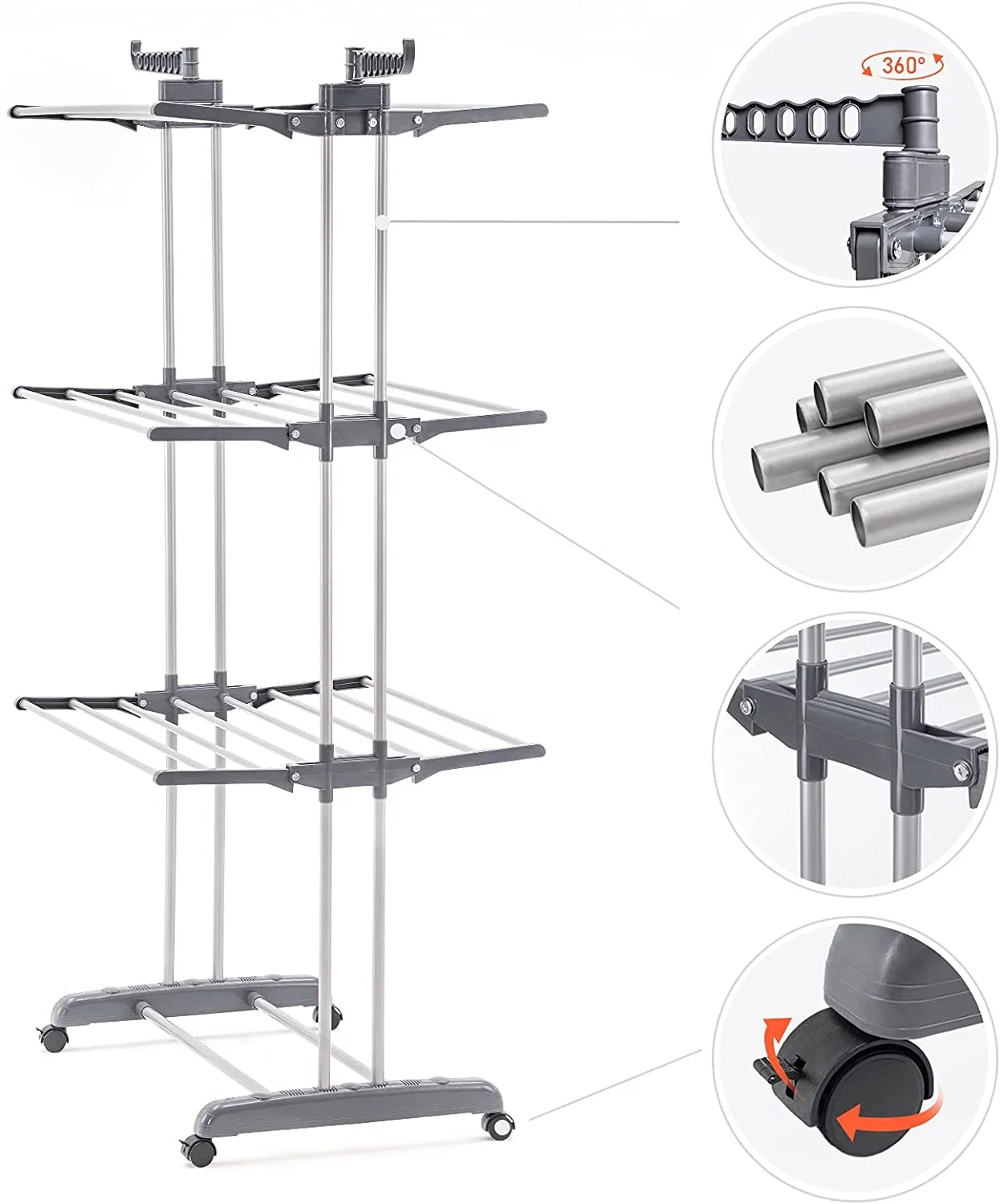 3 layers stainless steel portable fordable clothes drying airer, 3-Tier Collapsible, Rolling, Laundry Dryer indoor & outer door