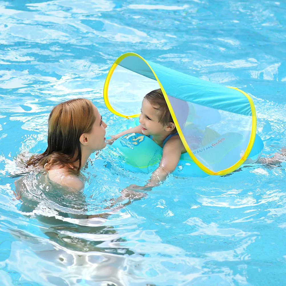 SWIMBOBO Hot Sell Inflate Swim Floating Certification Inflatable Swims Baby Toddler Swimming Ring Pool Float With Sun Canopy