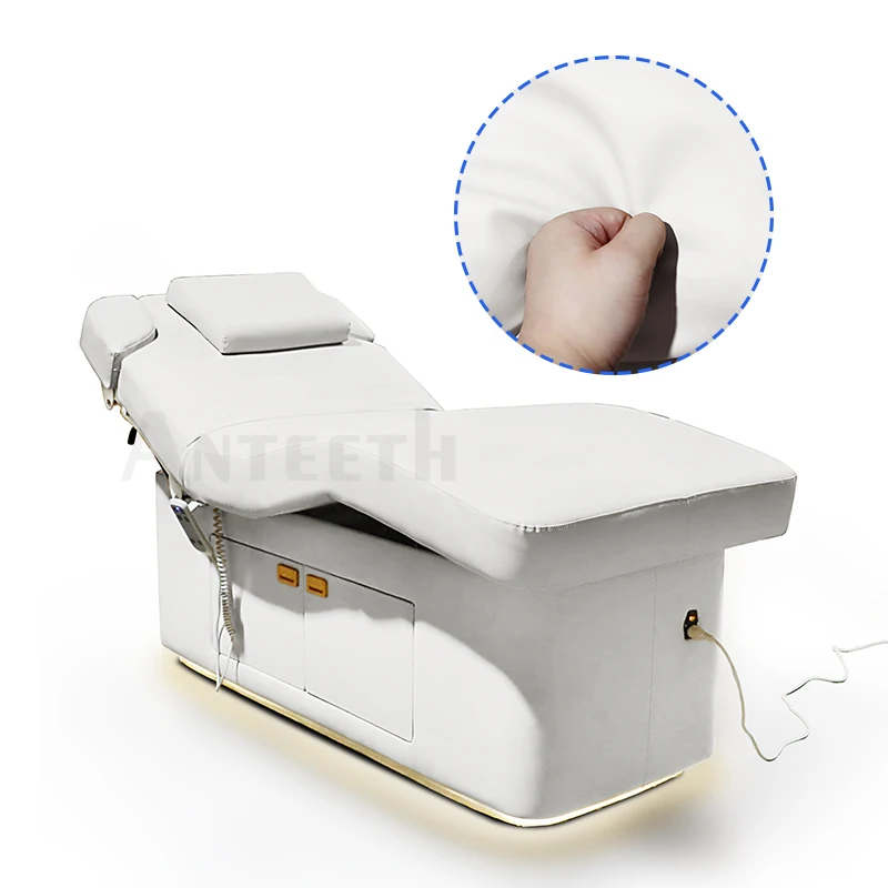 Anteeth Spa Furniture Electric Massage Table Bed Wooden Base Cabinet Treatment Table 2 Motors Adjustable Thermal Massage Bed