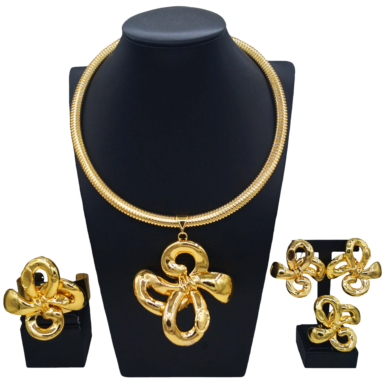 Yulaili wholesale new fashion luxury wedding gift jewelry set woman dubai gold plating 24k big flower design necklace ring sets