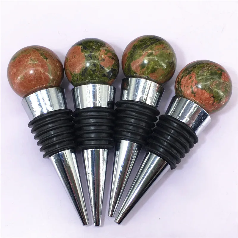 Natural Crystal Unakite wine bottle plug Vacuum Sealed Red Wine Bottle Stopper Carving Crafts For Home Decoration