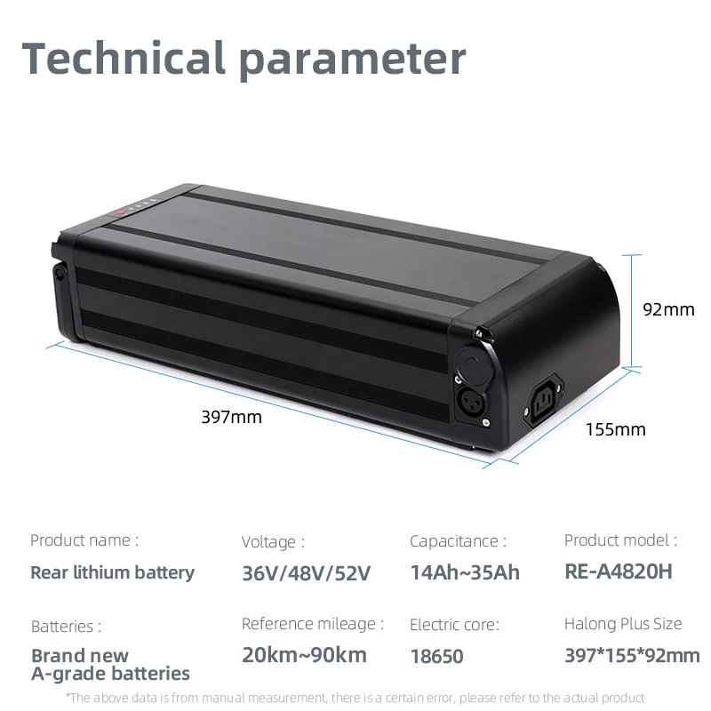 RE-A4820H Электрический велосипед аккумулятор 48v 10ah литий-ионный задняя стойка батареи для электрических велосипедов мотоциклов резервного