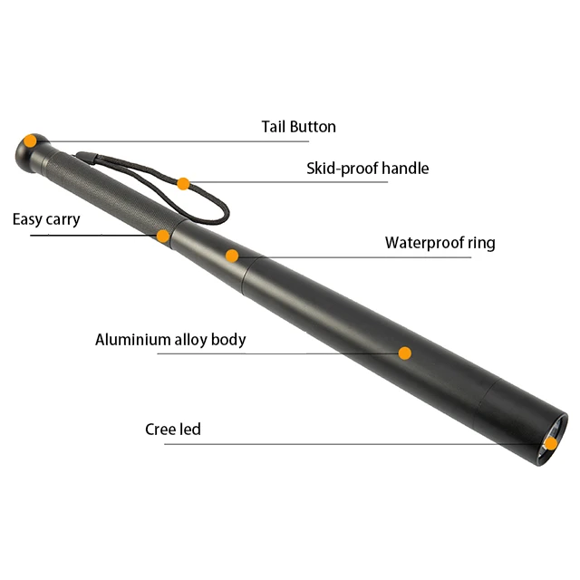 Cross-border Aluminium Long Range Baton Military-grade Weapons Baseball Flashlight For Patrol