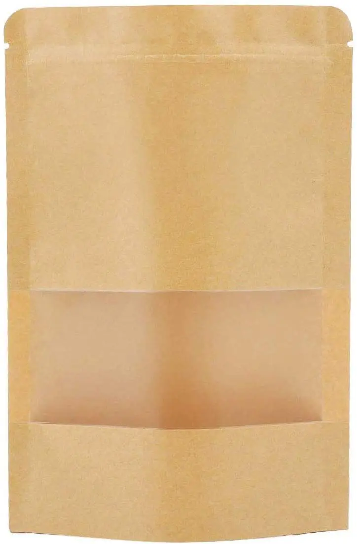 Customizable Brown Kraft Paper Stand Pouch Recyclable Aluminized Film Sealed Zipper Bag Reusable for Tea Milk Sushi Packaging