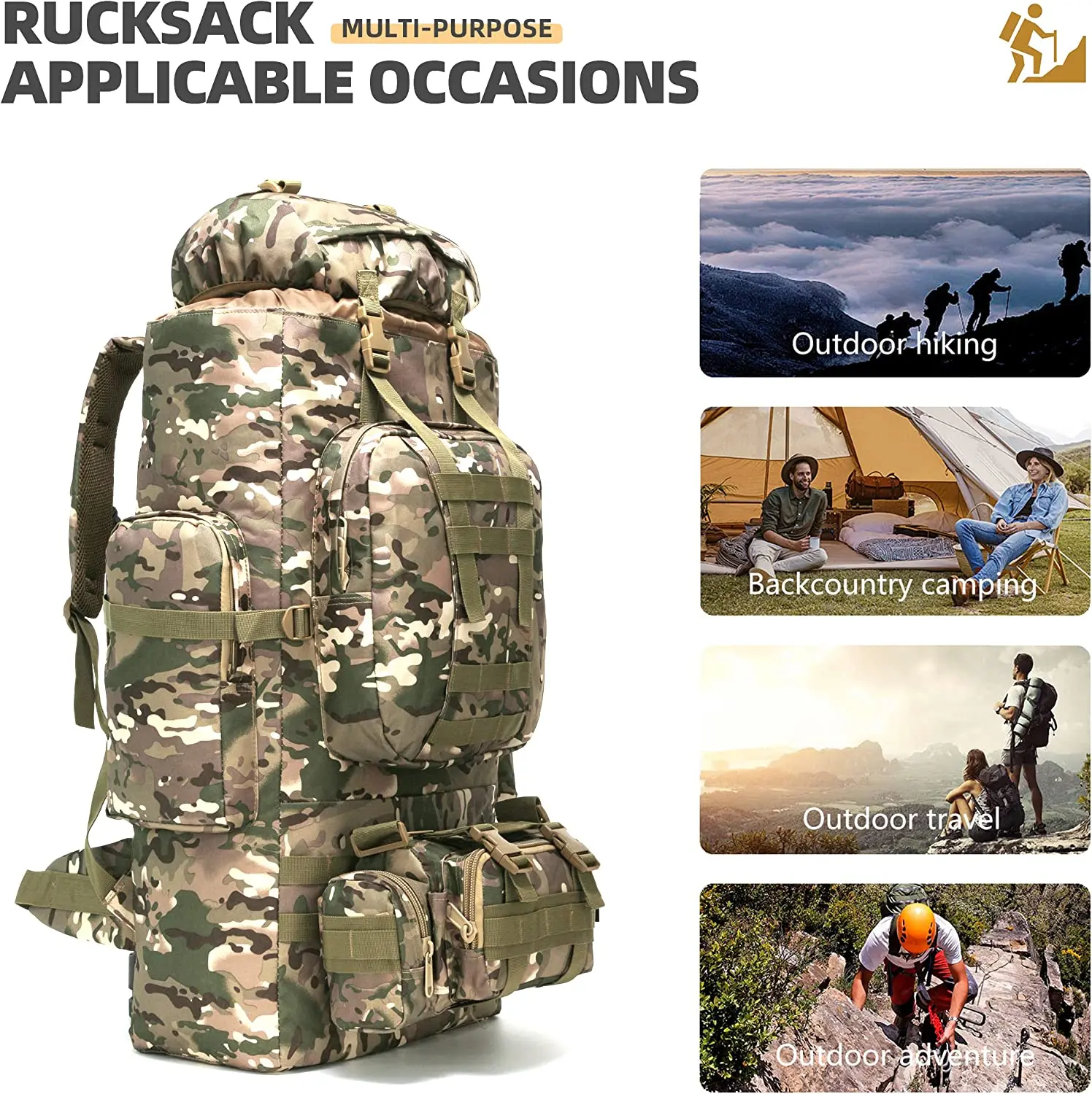 Best Outdoor Sports Bag Molle Rucksack Tactical Camping Backpacking Daypack 100 Liter Camping Hiking Backpack Duffel Bag for Men