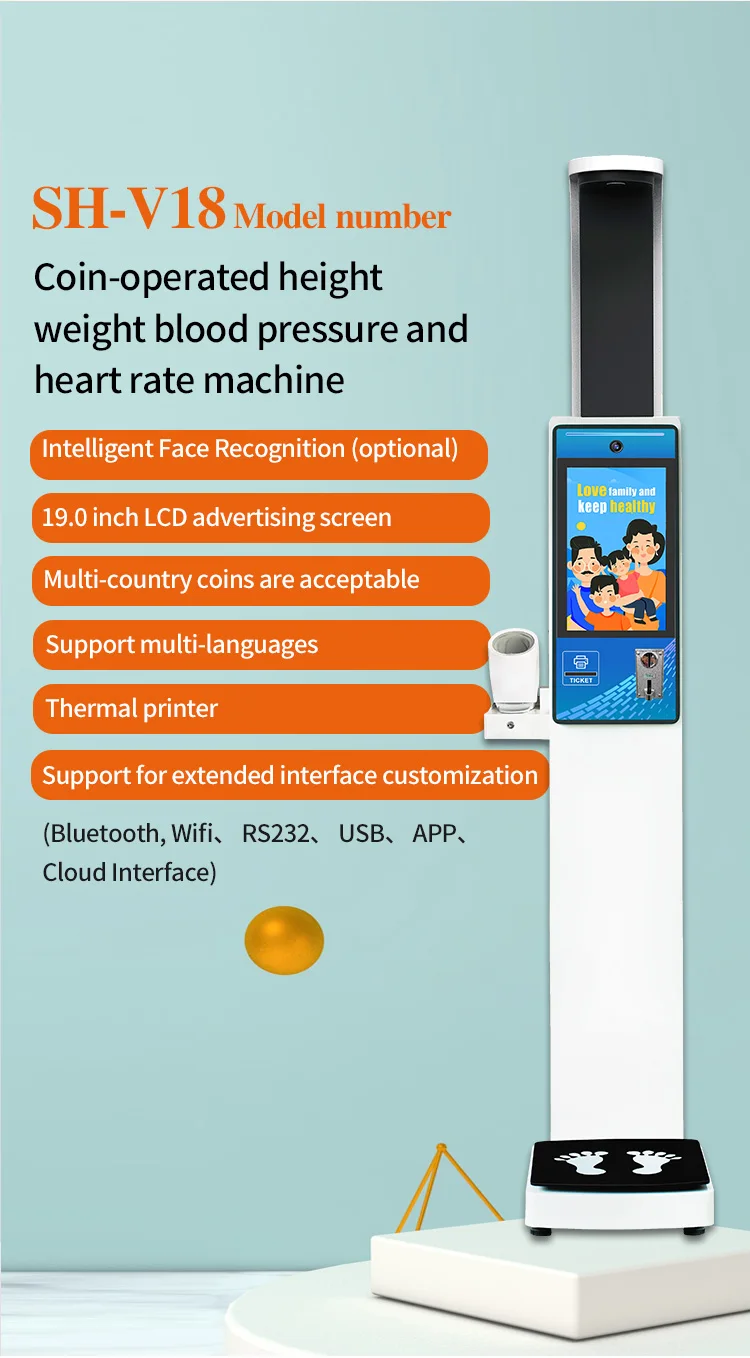 printer coin operated weight height blood pressure heart rate weighing scales for hospital