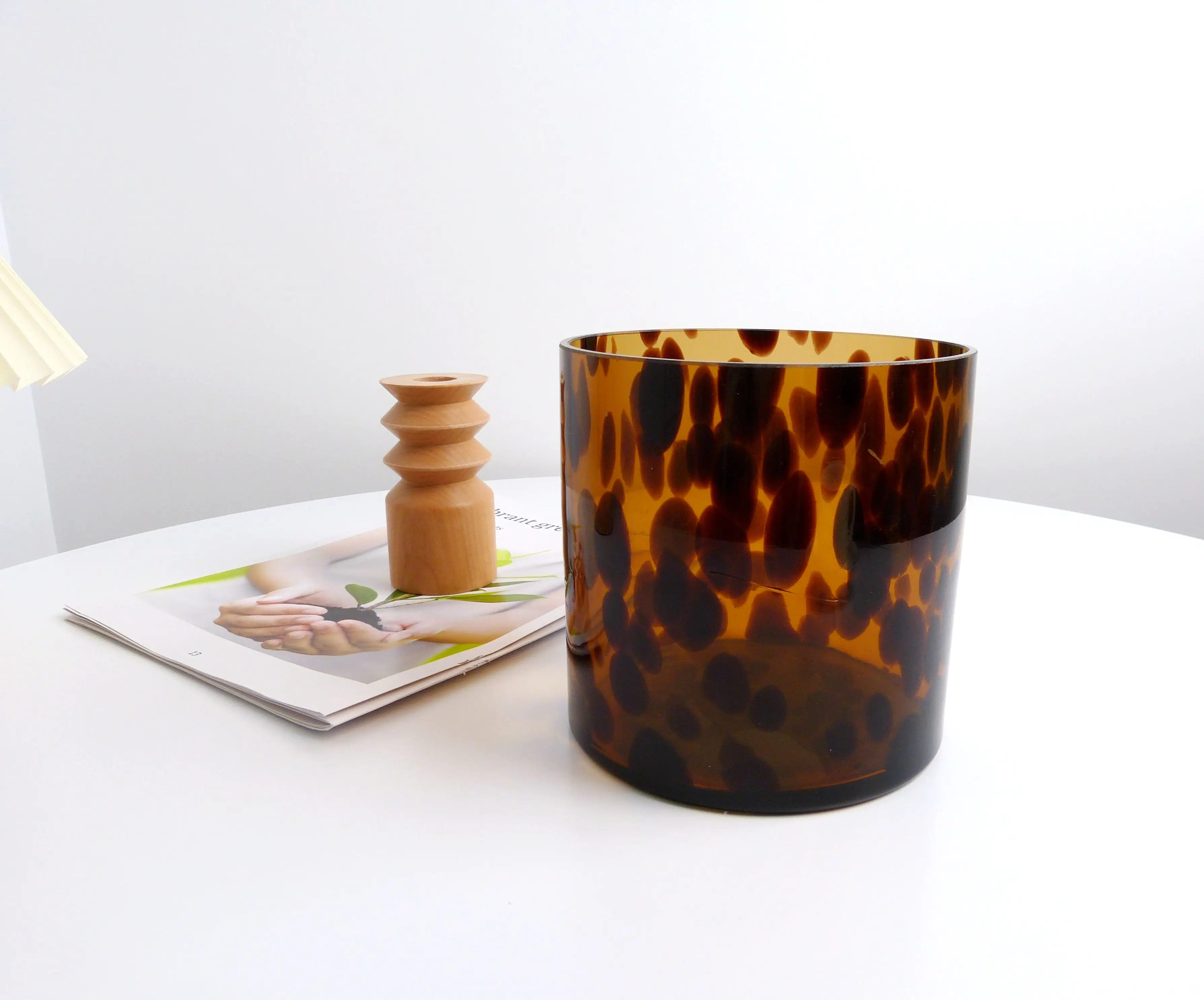 Round Flower Leopard Spot Glass Vase By Hand Blown Glass For Home Deco