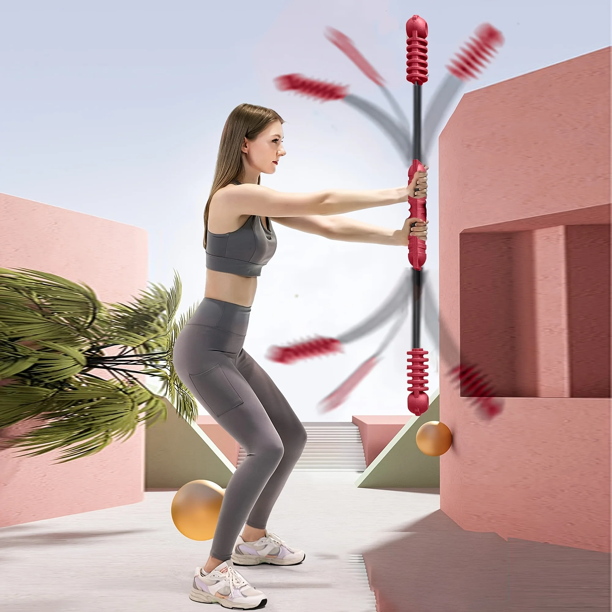 HT 35 Inch Exercise Power Twister Arm Core Body Elastic Therapy Strength Training Latex-Free Flex Gymnastics Handle Fitness Bar