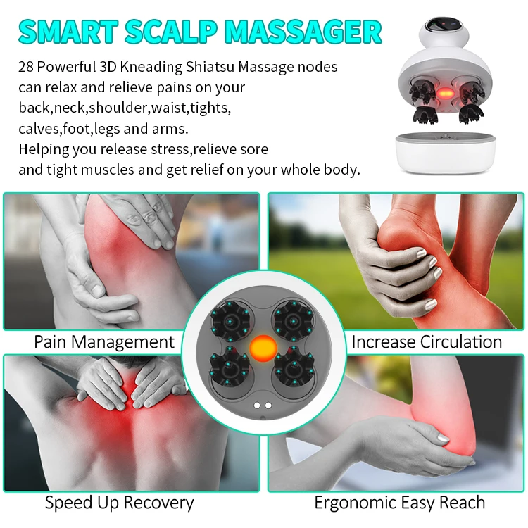 Electric Cordless Home Use Head Massage Sclap Massager Realx With Kneading Red Light Automatic Relax