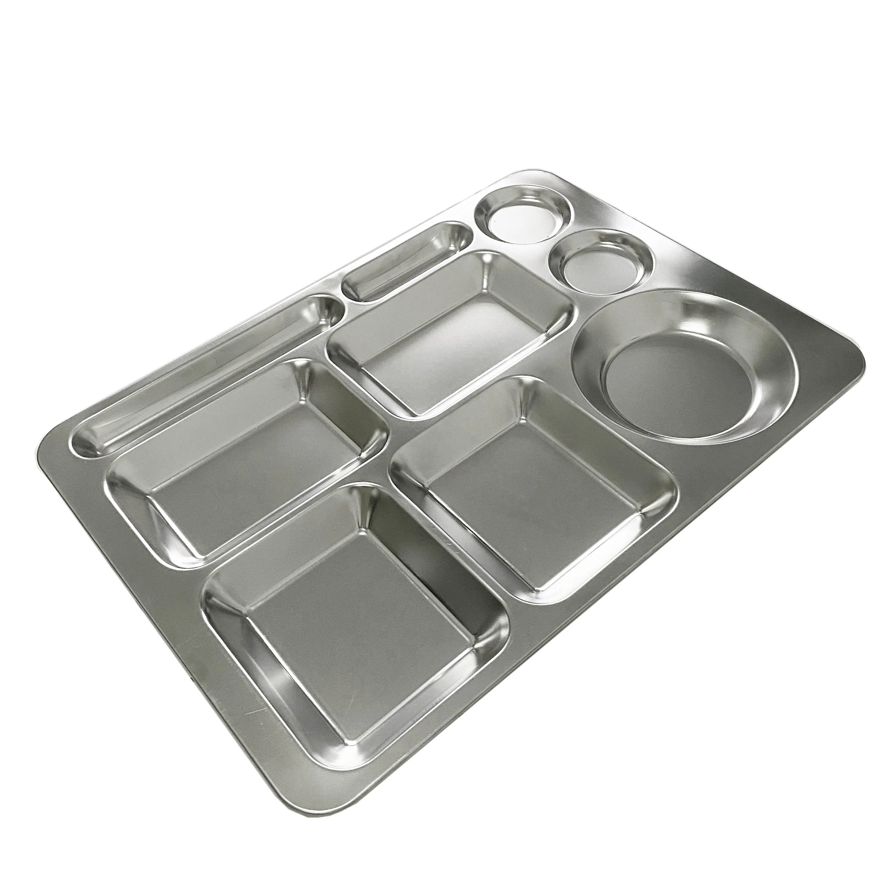Wholesale Stainless Steel Dinner Plate 9 Compartment Divided Lunch Box  Food Tray Plate For Restaurant With Lid