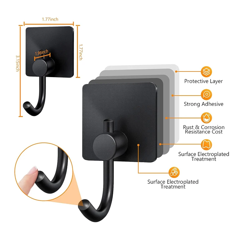 Jutye Bathroom Accessories Stainless Steel Self Adhesive Wall Coat Rack Towel Hooks Key Holder Rack Clothes Rack Hanging Hooks