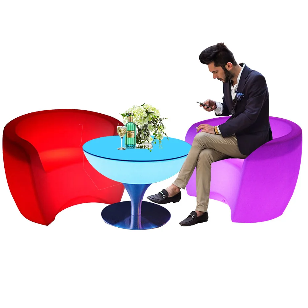 Уличное садовое освещение huel для вечеринок и мероприятий, светящийся высокий светодиодный коктейльный стол, стул, диван, комплект пластиковой мебели