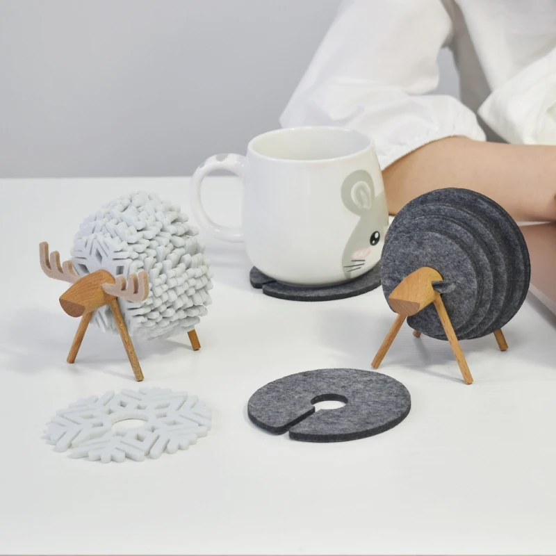 Free Sample Eco-friendly Handmade Sheep Shape Anti Slip Polyester Felt Cup Coaster