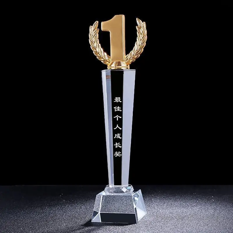 New Engraving Logo Crystal Trophy 123 prizes champion sports Crystal Metal Award Trophy With Base
