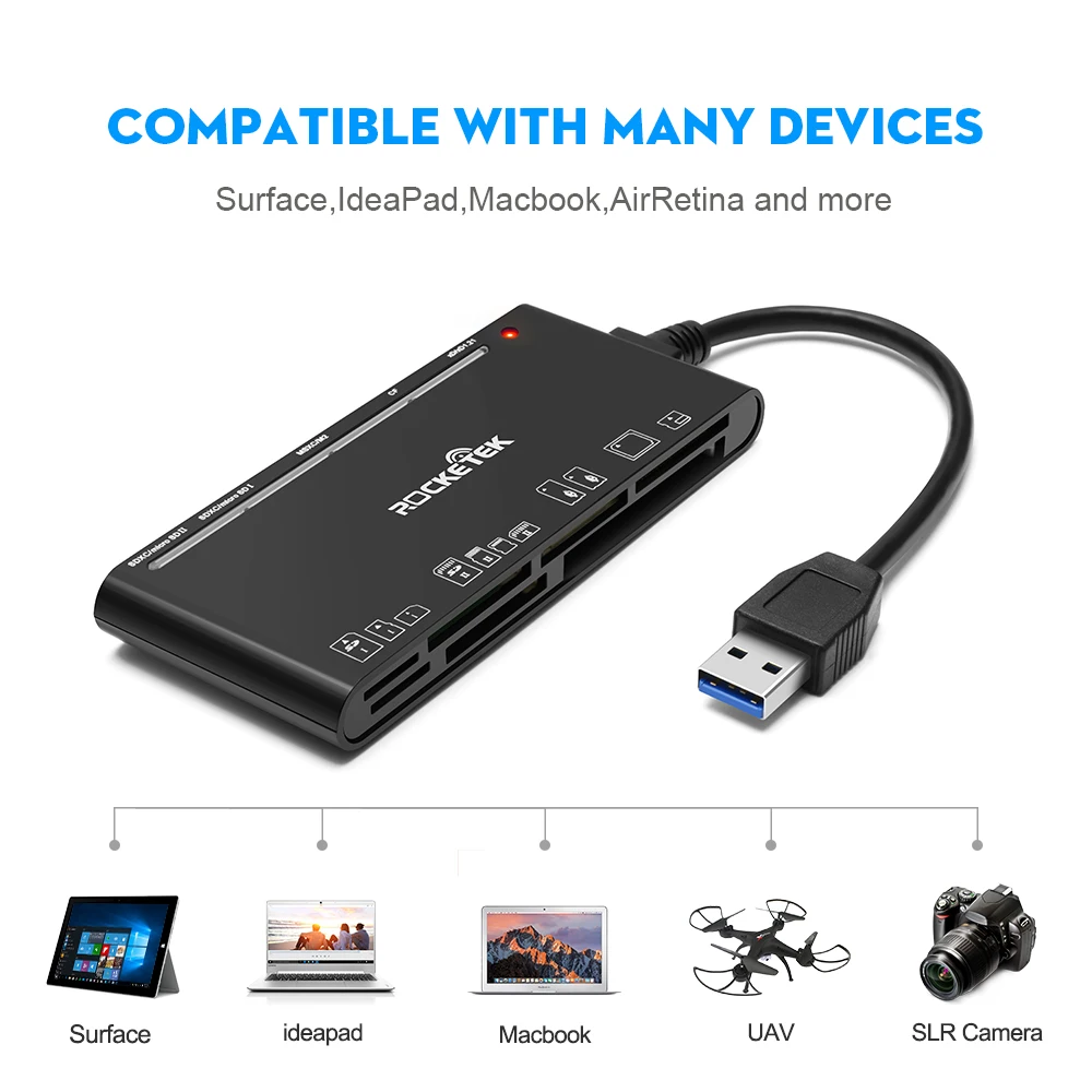 Игровая мышь Rocketek 7 в 1 USB3.0 памяти карт-ридер для CF/MS M2 XD TF считыватели
