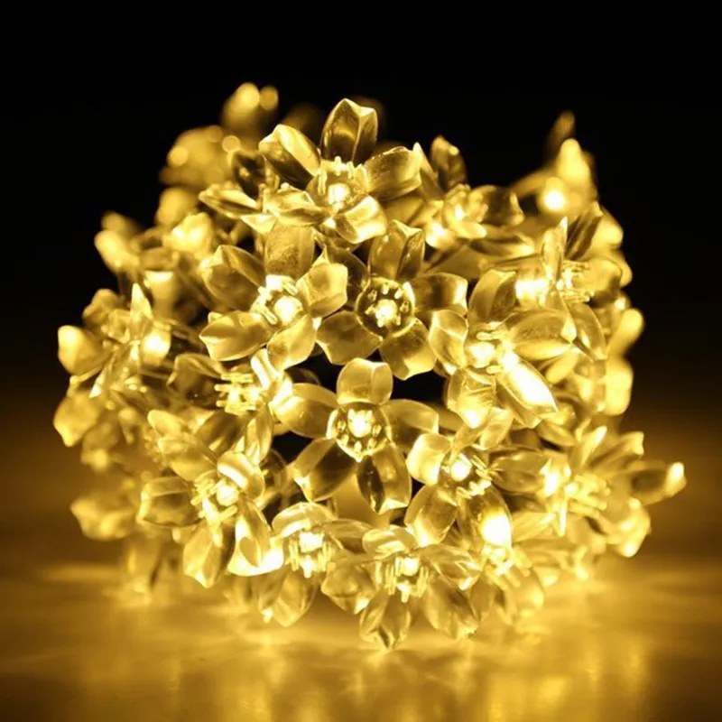 Solar Flower String Light Outdoor Waterproof Cherry Blossoms LED Fairy Lamp for Christmas Tree Garden Patio Fence Yard