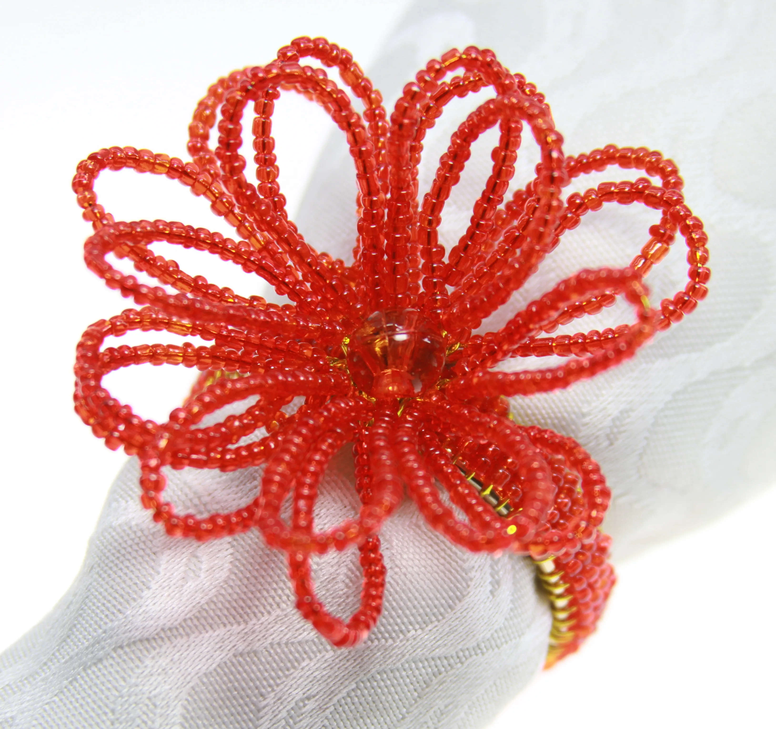 red glass beads flower handmade napkin ring holder